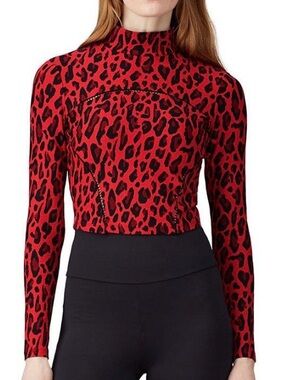 MICHI Red & Black Leopard Mock Neck Crop Top